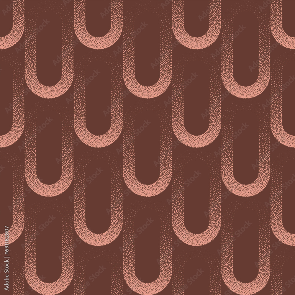 Poster brown gradient dash lines retro style aesthetic seamless pattern vector dotwork abstract background.