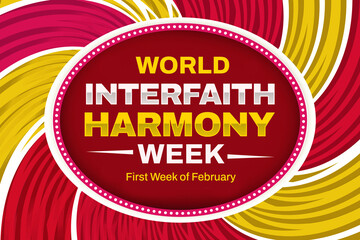 Colorful interfaith harmony week background design in curtain style with typography and shapes - obrazy, fototapety, plakaty