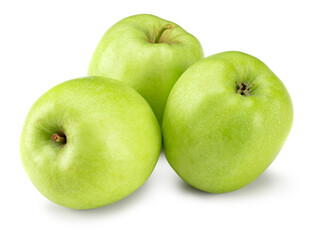 three green apples isolated on white background. clipping path
