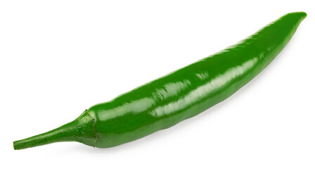 green hot chili pepper isolated on white background. macro. clipping path