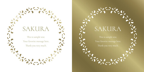 素材_フレームのセット_桜をモチーフにした春の飾り枠。ゴールドの高級感ある囲みのデザイン