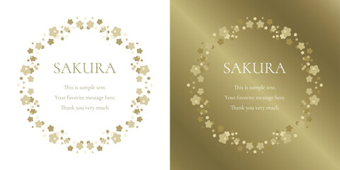 素材_フレームのセット_桜をモチーフにした春の飾り枠。ゴールドの高級感ある囲みのデザイン