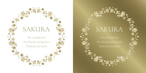 素材_フレームのセット_桜をモチーフにした春の飾り枠。ゴールドの高級感ある囲みのデザイン