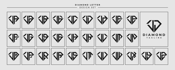Line jewelry diamond letter J JJ logo design set - obrazy, fototapety, plakaty
