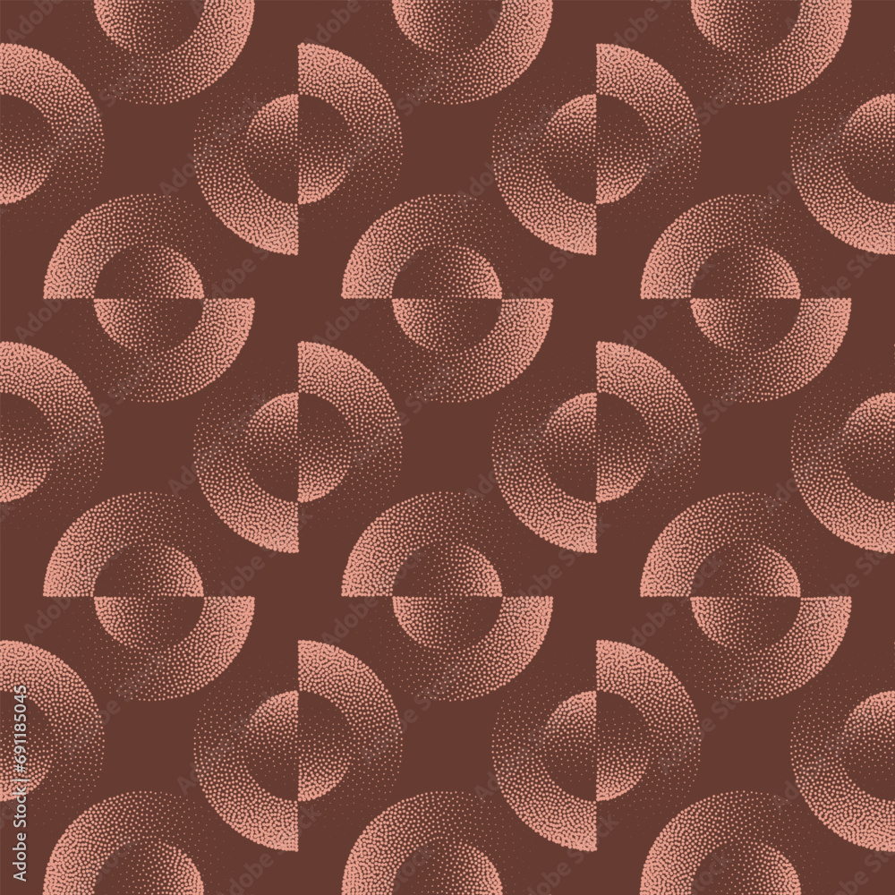 Poster split circles bauhaus style seamless pattern vector abstract background. retro graphic art with fade