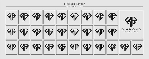 Line jewelry diamond letter K KK logo design set