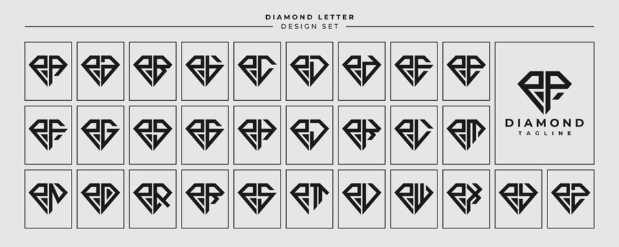 Line jewelry diamond letter P PP logo design set