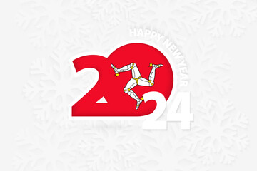 New Year 2024 for Isle of Man on snowflake background.