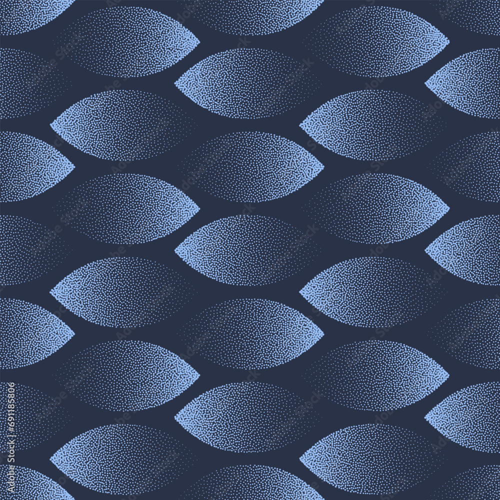 Poster vibrant blue seamless pattern with dynamic leaf motif dotted abstract background. elegant transition