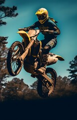 a man rider riding a sport dirt bike in a race doing jumping stunt in the air