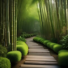 A serene Japanese bamboo garden with bamboo groves and peaceful pathways3