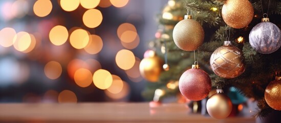 Christmas tree decoration balls blurred background