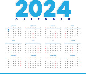 Colorful 2024 English calendar template plan and organize events vector