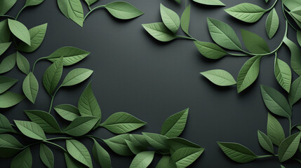 Delicate and artistic image of green minimal paper leaves frame crafted in origami sakura style, AI Generated