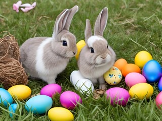 easter bunny and easter eggs