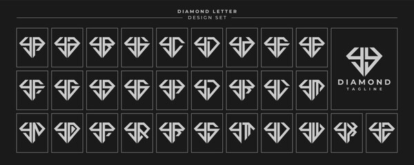 Set of luxury diamond crystal letter Y YY logo design - obrazy, fototapety, plakaty