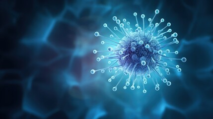 Futuristic modern digital macro corona virus cells blue background - obrazy, fototapety, plakaty