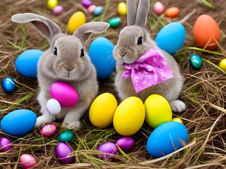 easter bunnies with easter eggs