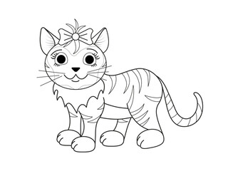 Funny cat cartoon characters vector illustration. For kids coloring book.