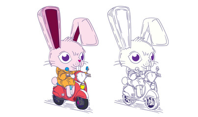 cute animal illustration for book drawing page