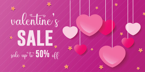Vector valentines day discount sale banner design with editable text for social media