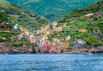 Vernazza, one of the five towns that make up the Cinque Terre region, in Liguria, Italy. It has no car traffic, and remains one of the truest fishing villages on the Italian Riviera.
