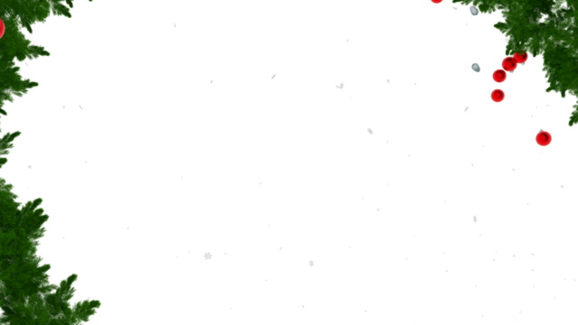 Christmas tree round border with green fir branches and snow, red bulb isolated on transparent background. Pine, xmas evergreen plants circle frame. Vector ring string garland decor snowing - Powered by Adobe