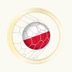 Poland scoring goal, abstract football symbol with illustration of Poland ball in soccer net.