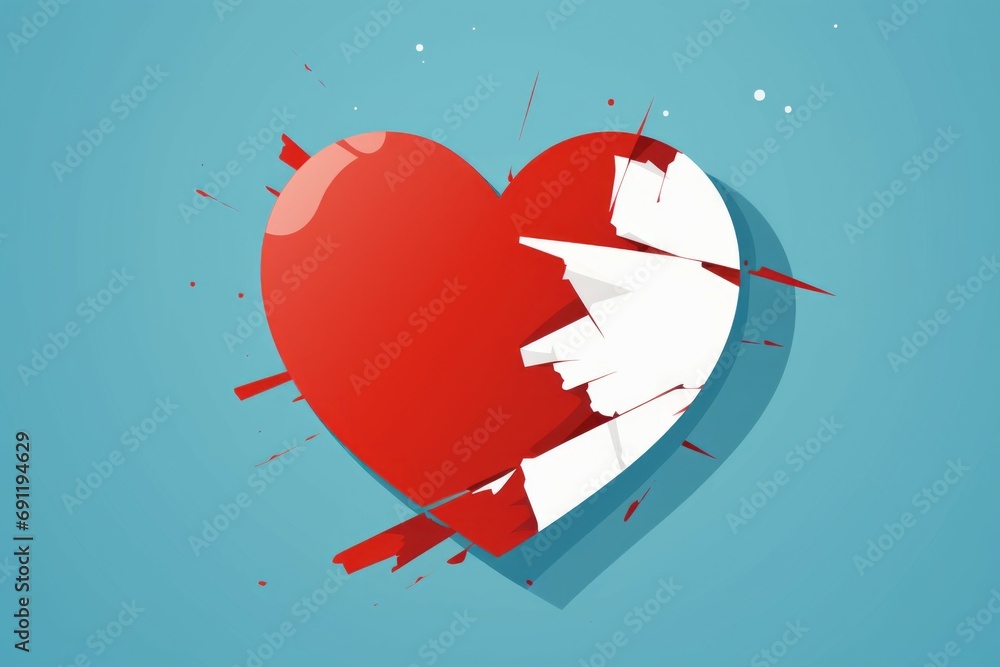 Poster broken heart with cracks. background with selective focus and copy space
