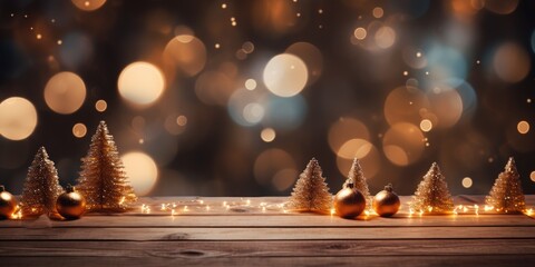 New Year decorations on a wooden background, space for your advertising. Christmas, Generative AI