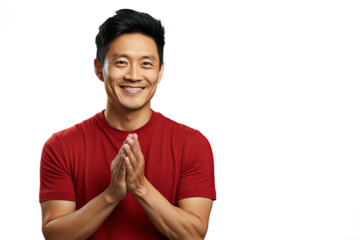 Close up of a happy chinese man clapping hands