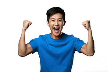 Close up of a happy chinese man celebrating gesture