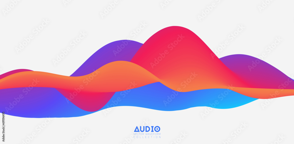 Poster sound wave visualiztion. 3d colorful solid waveform. voice sample pattern.
