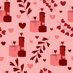 Seamless pattern Valentine's day hearts, gifts, candles vector illustration 