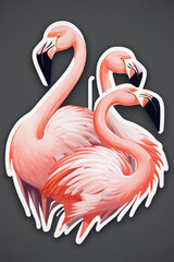 pink flamingos on a dark background of a gray wall , graffiti effect image