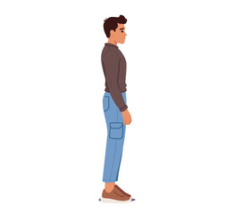Male Character Stands Tall With Shoulders Back, Chest Out, And Chin Parallel To The Ground. Proper Posture