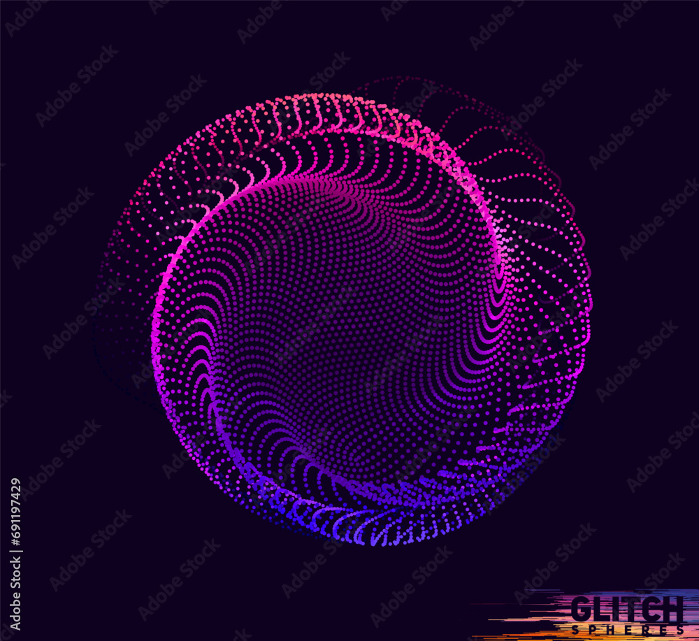 Poster abstract vector colorful mesh on dark background. futuristic style card. corrupted point sphere