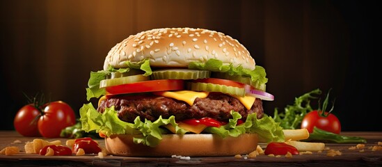 Burger burger king hamburger zinger burger fast food restaurant food cheese buns. Copy space image. Place for adding text