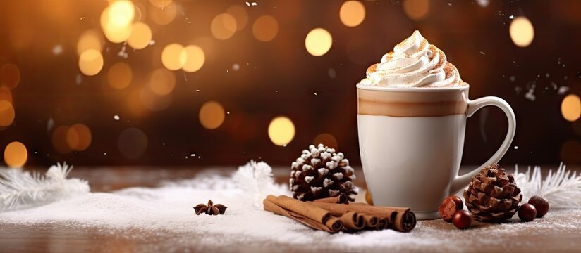 Chocolate With Whipped Cream Hot Chocolate On The Cutting Board With Marshmallow And Cookies Winter And Autumn Time Christmas Drink On The White Background Copy Space Viennese Coffee