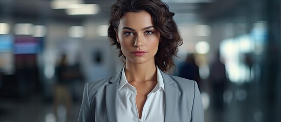 Business woman with a suspicious expression. Copy space image. Place for adding text