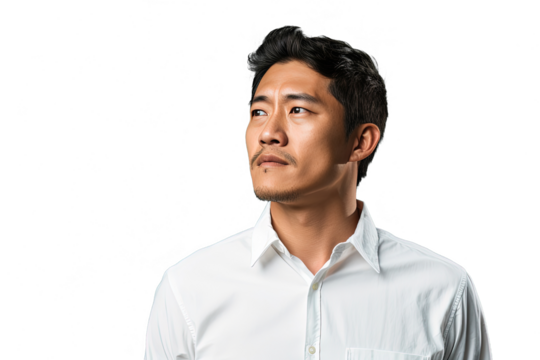 Close up of a thoughtful chinese man - Powered by Adobe