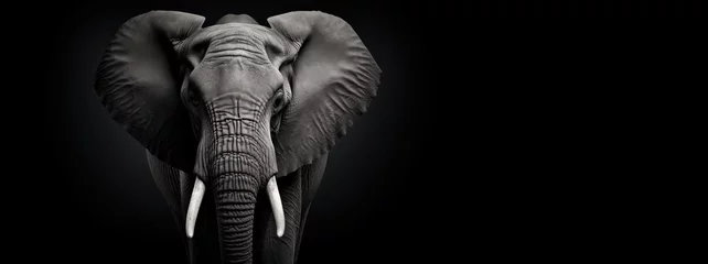 Foto op Aluminium a Bull Elephant with tusks in a black and white photo, Chiaroscuro lighting with room for copy in a dramatic Wildlife-themed, horizontal format of photorealistic illustration in JPG. Generative ai © Purple Penguin GFX