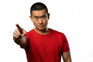 Close up of a chinese man pointing with his finger