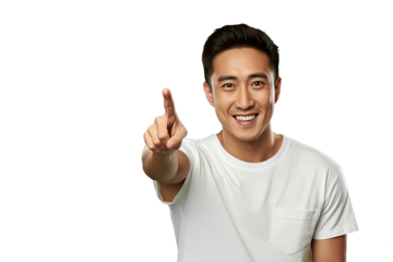 Close up of a chinese man pointing with his finger