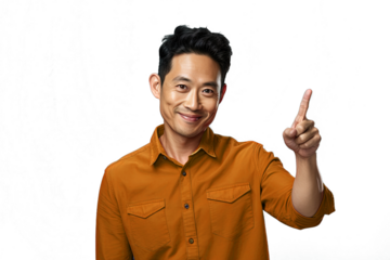 Close up of a chinese man pointing with his finger