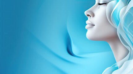 Abstract 3d rendering illustration woman model isolated blue color background