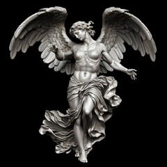 Fototapeta premium a sculpted marble male Guardian Angel on a dark background, in a square format in an Architectural decor-themed, photorealistic illustration in JPG. Generative ai