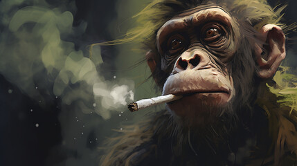 monkey from ufa with 2 blunts in his mouth - obrazy, fototapety, plakaty