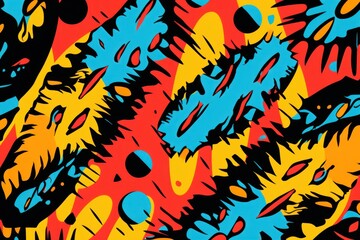 A pattern of cat paws and fishbones in a pop art style with a retro vibe - obrazy, fototapety, plakaty