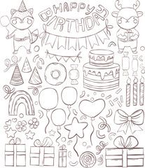 Birthday set, coloring page